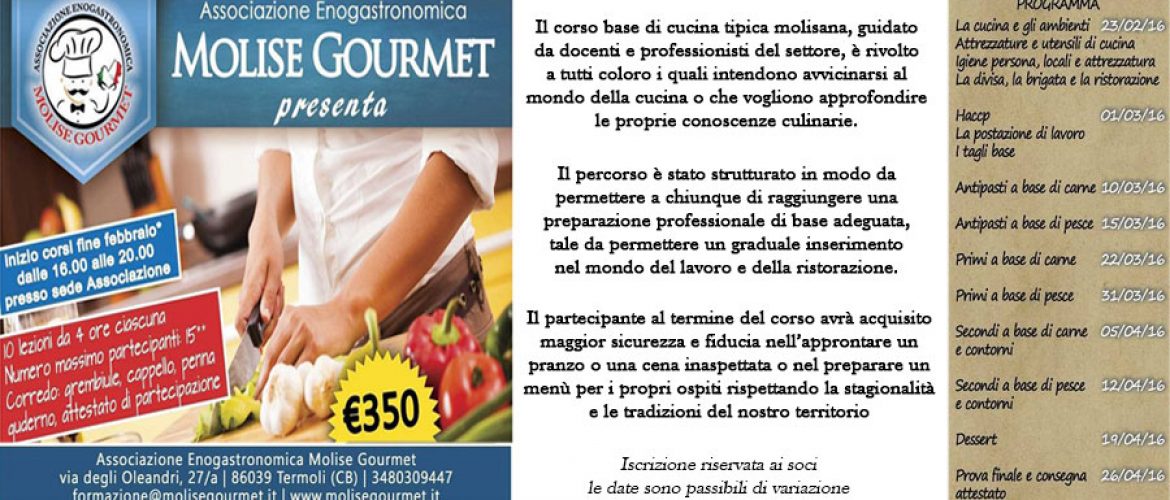 Aperte le iscrizioni per il corso base di cucina